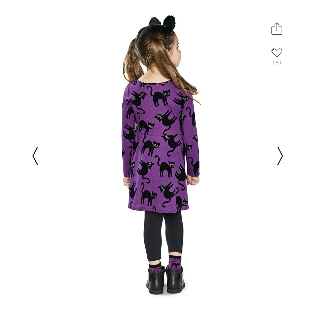 NWT Children's Place Purple W/Black Halloween Cat Skater Dress